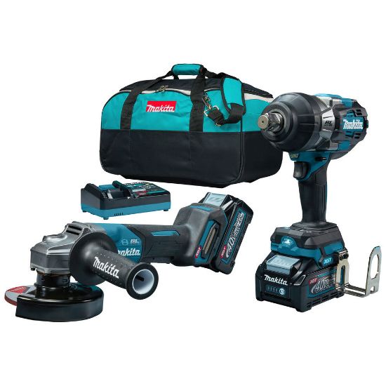 Immagine di KIT SMERIGLIATRICE GA013G CON AVVITATORE MASSA BATTENTE TW001G CON 2 BATTERIE DA 4,0AH 40V CARICA BATTERIE RAPIDO E TOOL