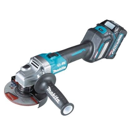 Immagine di SMERIGLIATRICE 125 MM BRUSHLESS GA023GM201 CON 2 BATTERIE 40 V 4 Ah CON AFT BRAKE E SISTEMA AWS MAKITA