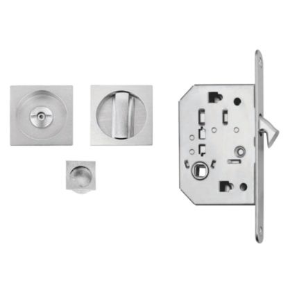 Immagine di SERRATURA IN KIT PER PORTA SCORREVOLE MODELLO 3667R WC CON TRASCINATORE QUADRO CROMO SATINATO FIMET