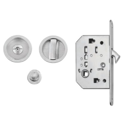 Immagine di SERRATURA IN KIT PER PORTA SCORREVOLE MODELLO 3666R WC CON TRASCINATORE TONDO CROMO SATINATO FIMET