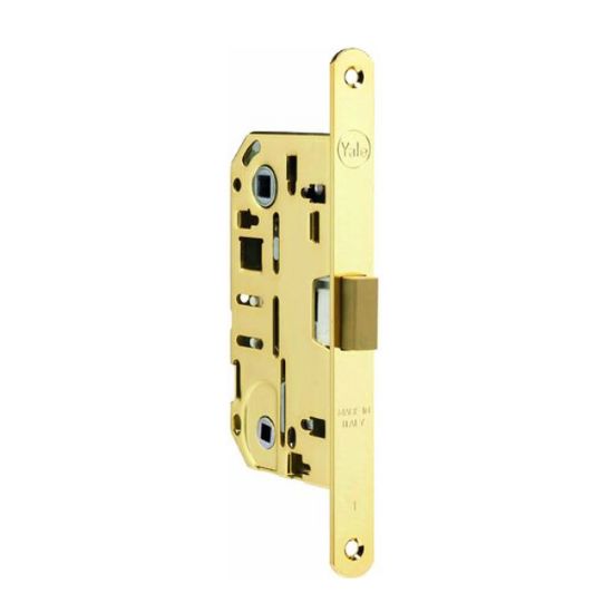 Immagine di SERRATURA INFILARE PER PORTE IN LEGNO 50x85 MM BORDO TONDO SCROCCO ABS OTTONE LUCIDO FUNZIONE CILINDRO ASSA ABLOY