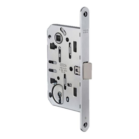 Immagine di SERRATURA INFILARE PER PORTE IN LEGNO 50x90 MM BORDO TONDO SCROCCO ABS CROMO SATINATO FUNZIONE CHIAVE AGB