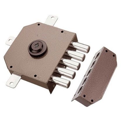 Immagine di SERRATURA APPLICARE QUINTUPLA DX VERNICIATA POMPA 60 MM DIAMETRO 34 MM - ASTE E DEVIATORI NON COMPRESI MOTTURA