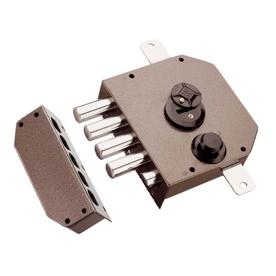 Immagine di SERRATURA APPLICARE TRIPLICE CON MEZZO GIRO SX VERNICIATA POMPA 60 MM DIAMETRO 34 MM SENZA ASTE MOTTURA