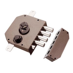 Immagine di SERRATURA APPLICARE TRIPLICE CON MEZZO GIRO DX VERNICIATA POMPA 60 MM DIAMETRO 34 MM SENZA ASTE MOTTURA