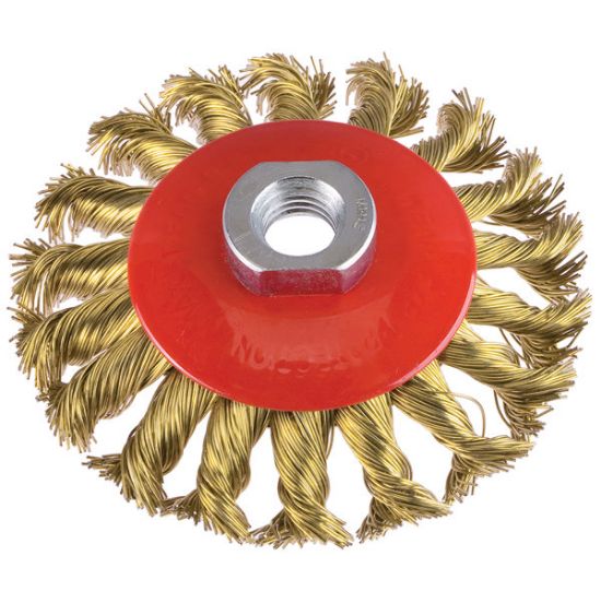 Immagine di SPAZZOLA CONICA RITORTA OTTONATA PER SMERIGLIATRICE DIAMETRO 120 MM