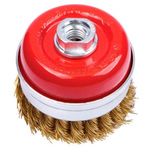 Immagine di SPAZZOLA A TAZZA RITORTA OTTONATA PER SMERIGLIATRICE DIAMETRO 65 MM