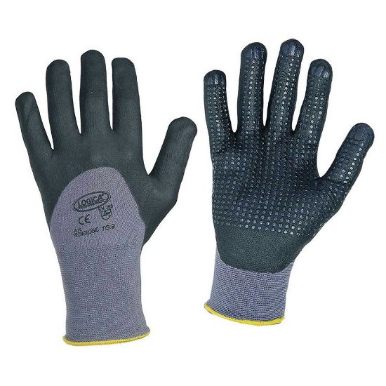 Immagine di GUANTO ANTISCIVOLO PUNTINATO NITRILE NERO/GRIGIO TG.9 CON BLISTER IN COPPIA