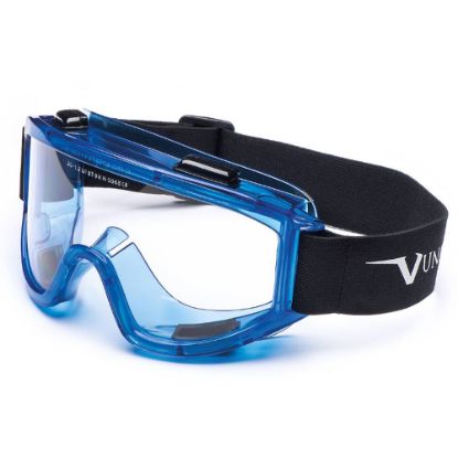 Immagine di OCCHIALI A MASCHERA PROTETTIVA AREAZIONE INDIRETTA LENTE TRASPARENTE ANTIGRAFFIO E MONTATURA BLU UNIVET