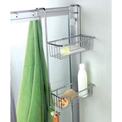 Immagine di PORTA OGGETTI DOCCIA CON GANCI RETTANGOLARE DUE RIPIANI ALTO CROMATO STILHAUS