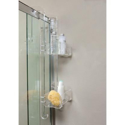 Immagine di PORTA OGGETTI DOCCIA CON GANCI RETTANGOLARE DUE RIPIANI ALTO PLEXIGLASS TRASPARENTE STILHAUS