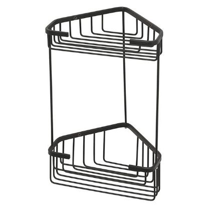 Immagine di PORTA OGGETTI DOCCIA A PARETE ANGOLARE DUE RIPIANI ALTO IN FILO NERO MATT GEDY