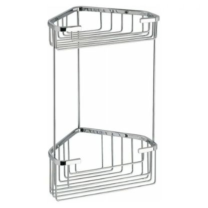 Immagine di PORTA OGGETTI DOCCIA A PARETE ANGOLARE DUE RIPIANI ALTO IN FILO CROMATO GEDY