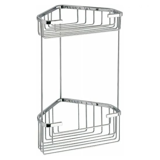 Immagine di PORTA OGGETTI DOCCIA A PARETE ANGOLARE DUE RIPIANI ALTO IN FILO CROMATO GEDY