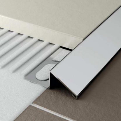 Immagine di PROFILO TERMINALE PER PAVIMENTI ACCIAIO INOX DIVERSO LIVELLO SP. 10 MM L. 270 CM COD. PDAC-10