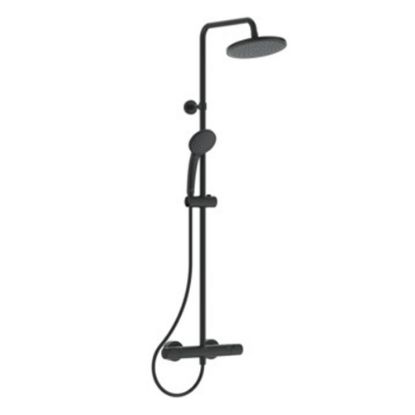 Immagine di COLONNA DOCCIA TERMOSTATICA SOFFIONE TONDO Ø 20 CM CON DOCCETTA CERATHERM NERO SETA IDEAL STANDARD