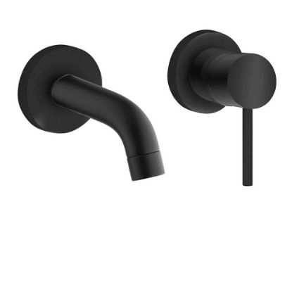 Immagine di MONOCOMANDO LAVABO A MURO CON PIASTRA COX NERO OPACO PAINI