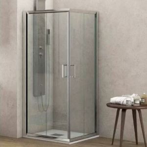 Immagine di BOX DOCCIA NEW FLORA ANGOLO SCORREVOLE 90x90 CM H 180 CRISTALLO TRASPARENTE SP. 5,5 MM CROMO KARAG