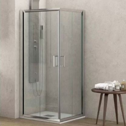 Immagine di BOX DOCCIA NEW FLORA ANGOLO SCORREVOLE 80X80 CM H.180 CRISTALLO TRASPARENTE SP. 5,5 MM CROMO KARAG