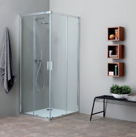 Immagine di BOX DOCCIA FAST ANGOLO SCORREVOLE 67-69 CM (LATO ANGOLO) CRISTALLO TRASPARENTE 6 MM CROMO REVERSIBILE KINEDO