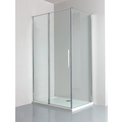 Immagine di BOX PORTA BATTENTE GL6 137,5-139 CM (PER ANGOLO) ARGENTO LUCIDO CRISTALLO TRASPARENTE KINEDO