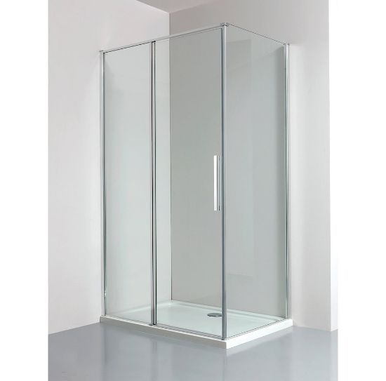 Immagine di GL6 PORTA BATTENTE 97,5-99 CM (PER ANGOLO) ARGENTO LUCIDO CRISTALLO TRASPARENTE KINEDO-SFA