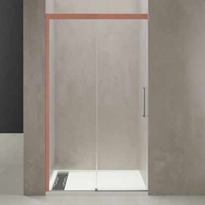 Immagine di PLUMA EVO PORTA SCORREVOLE SX 115-119 CM H.200 COLORE HAVANA OPACO CRISTALLO TRASPARENTE TDA