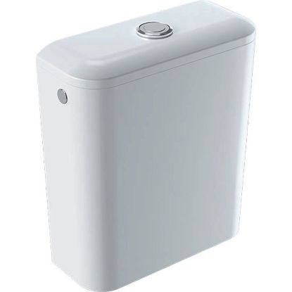 Immagine di CASSETTA ICON SQUARE MONOBLOCCO COMPLETO DI SIFONE E PULSANTE CERAMICA BIANCA GEBERIT