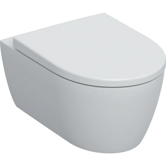 Immagine di VASO ICON 2022 SET SOSPESO RIMFREE CON SEDILE AMMORTIZZATO SGANCIO RAPIDO CERAMICA BIANCA OPACA GEBERIT