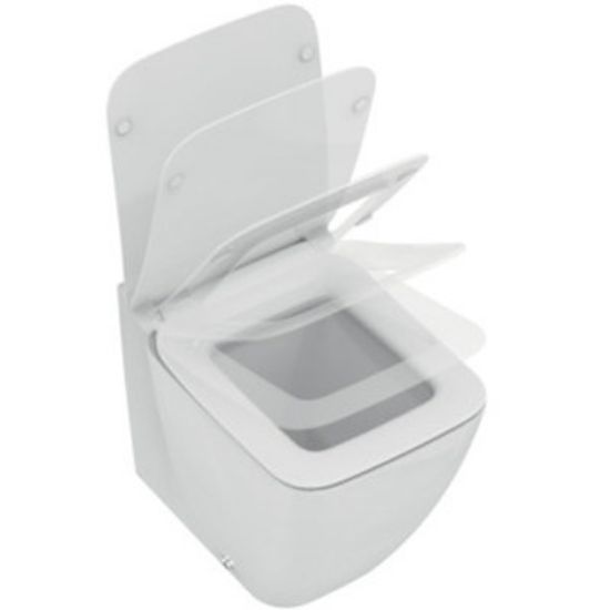 Immagine di VASO STRADA 2 FILO PARETE AQUABLADE CON SEDILE SOFT CLOSE CERAMICA BIANCA IDEAL STANDARD