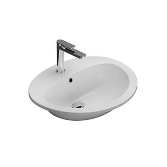 Immagine di LAVABO MINORI 56x48 CM INSTALLAZIONE INCASSO SOPRAPIANO MONOFORO CERAMICA BIANCA GLOBO
