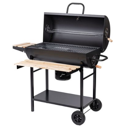 Immagine di BARBECUE CARBONELLA BESTBQ RETTANGOLARE CON COPERCHIO 108X70X100H CM RUOTE E RIPIANI IN LEGNO GALILEO
