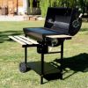 Immagine di BARBECUE CARBONELLA BESTBQ RETTANGOLARE CON COPERCHIO 108X70X100H CM RUOTE E RIPIANI IN LEGNO GALILEO