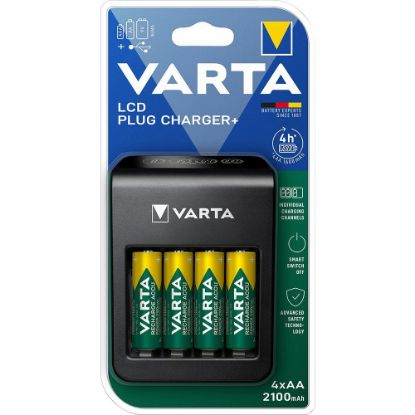 Immagine di CARIACATORE LCD PLUG CHARGERCON STILO AA 2.100 MAH CONFEZIONE 4 PZ VARTA