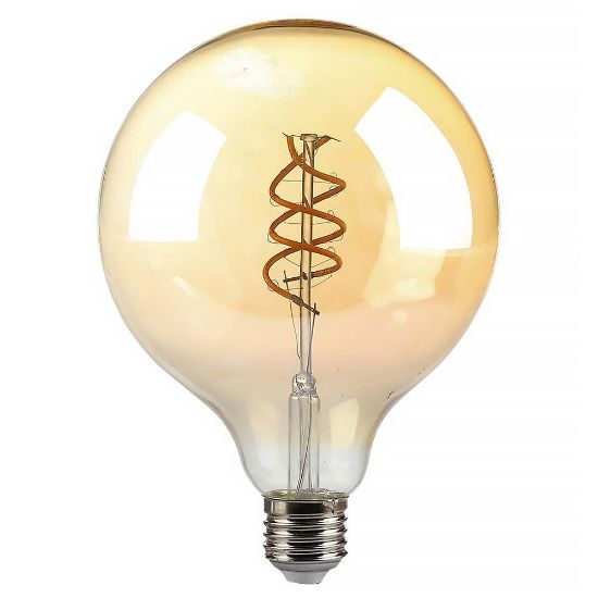 Immagine di LAMPADINA LED A FILAMENTO AMBRATA A DOPPIA SPIRALE 1800K G125 DIMMERABILE ATTACCO E27 DIMENSIONE 125 X 173 MM 6W VT-2126-N V-TAC