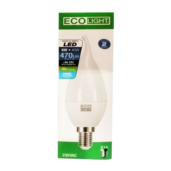 Immagine di LAMPADA LED E14 LUCE FREDDA 6400K FIAMMA ECOLIGHT 6W CENTURY