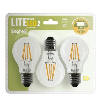 Immagine di LAMPADINA CON FILAMENTO LED GOCCIA 7W ATTACCO E27 4K CONFEZIONE 3 PZ BEGHELLI