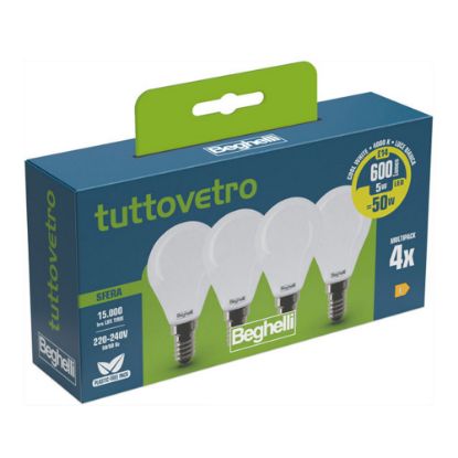 Immagine di LAMPADINA LED TUTTOVETRO OPALINO A SFERA 5W 4K ATTACCO E14 CONFEZIONE 4 PZ BEGHELLI