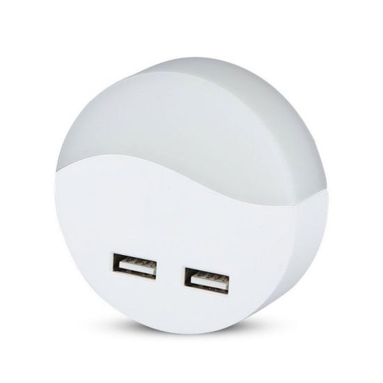 Immagine di LUCE NOTTURNA A LED SEGNAPASSI 4000K CON SENSORE RILEVATORE CREPUSCOLARE E 2 PORTE USB INTEGRATE 0,45W VT-84RD V-TAC