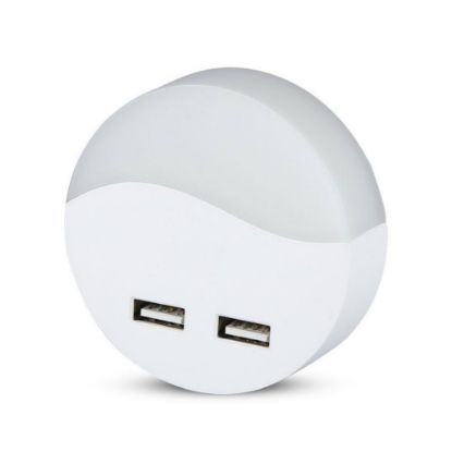 Immagine di LUCE NOTTURNA A LED SEGNAPASSI 3000K CON SENSORE RILEVATORE CREPUSCOLARE E 2 PORTE USB INTEGRATE 0,45W VT-84RD V-TAC