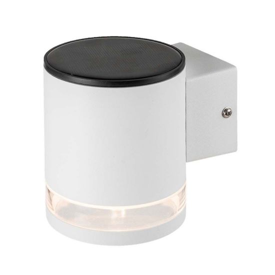 Immagine di LAMPADA LED DA MURO SOLARE 1W CILINDRICA CORPO BIANCO 121x90x112.5 MM 3000K IP54 VT-1139 V-TAC