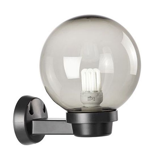 Immagine di APPLIQUE A MURO DA ESTERNI ASCENDENTE A SFERA FUME  DIAMETRO 200MM ATTACCO E27 NERO SOVIL