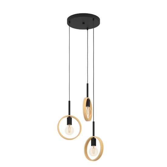 Immagine di LAMPADA EGLO IPSDEN - STRUTTURA IN ACCIAIO / FINITURA METALLO DIFFUSORE IN LEGNO / FINITURA BRUNITO H1300 DIAMETRO 300