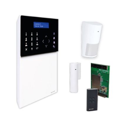 Immagine di KIT ANTI-INTRUSIONE SECUR HUB 4G CON 1 SENSORE RF12PIR, 1 CONTATTO ED 1 RF1MCW RF4KEY COMELIT