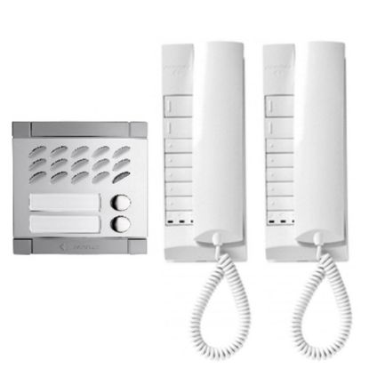 Immagine di KIT AUDIO BIFAMILIARE COMPLETO CON 2 POSTI INTERTERNI EX320R EXHITO,1 POSTO ESTERNO MODY 2 PULSANTI INCLUSI,1 ALIMENTATORE PRS240 FARFISA