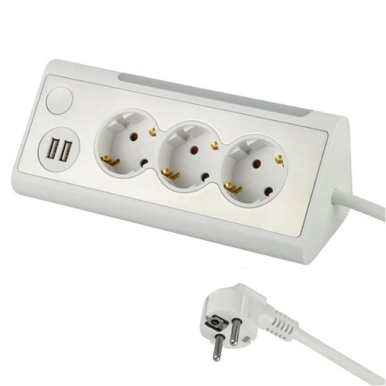 Immagine di MULTIPRESA AD ANGOLO 3 PRESE SCHUKO CON 2 PORTE USB BIANCA ELECTRALINE