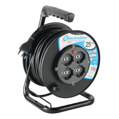 Immagine di AVVOLGICAVO BRICO CON TAMBURO FISSO CON 4 PRESE SCHUKO ROTOLO DA 25 METRI ELECTRALINE