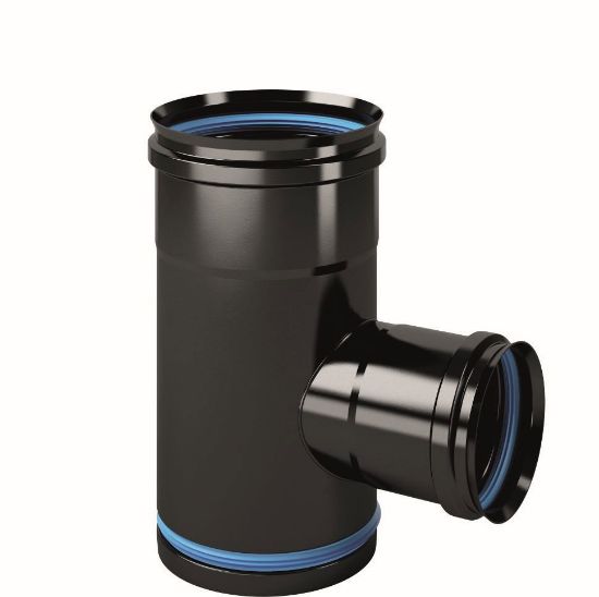 Immagine di TEE 90° INOX NERO DIAMETROMM100 RIDOTTO Ø 80 FEMMINA AISI 316