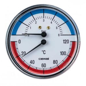 Immagine di TERMOMANOMETRO CON ATTACCO RADIALE SCALA 0-120°/0-6 BAR Ø 80 MM . ATTACCO 1/2"M.