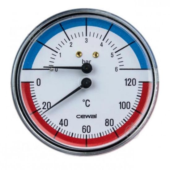 Immagine di TERMOMANOMETRO CON ATTACCO RADIALE SCALA 0-120°/0-6 BAR Ø 80 MM . ATTACCO 1/2"M.